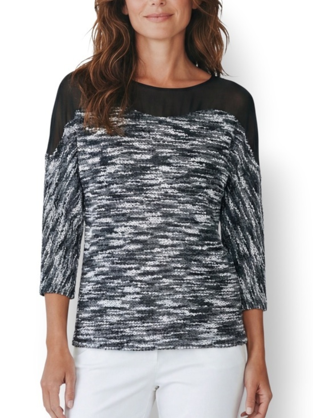 4/$20 Gianni Bini Textured Knit Illusion Black Gray Blouse Top Size Small